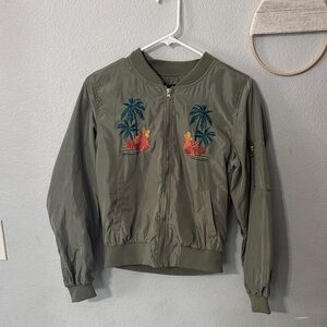 Love tree Bomber Jacket with Tropical Embroidery